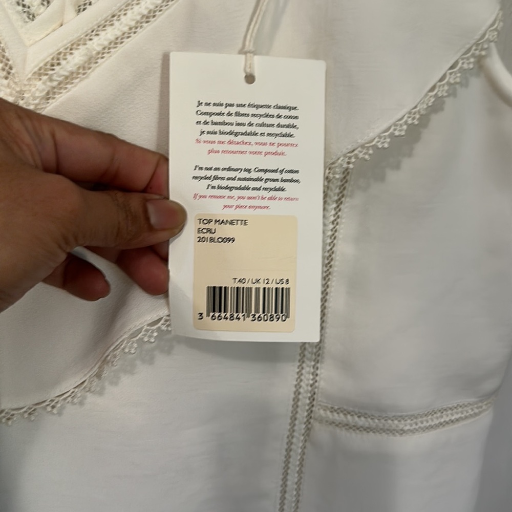 Sezane White Ruffle Sleeve Blouse NWT - Picture 8 of 10